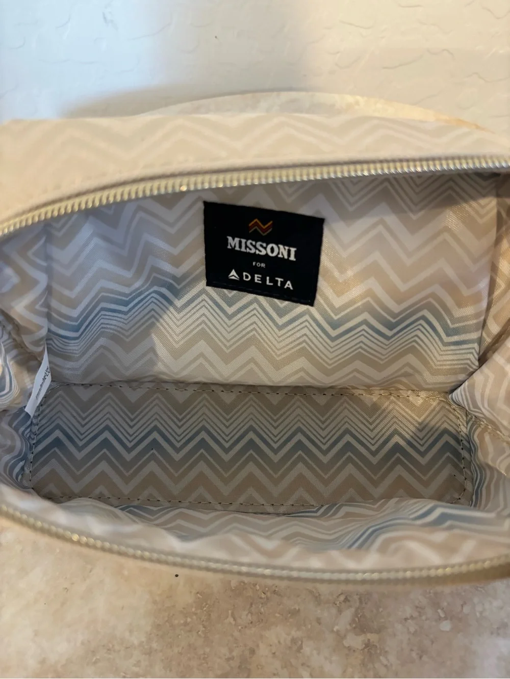 Missoni Cream Chevron Toiletry Pouch with Gold Logo